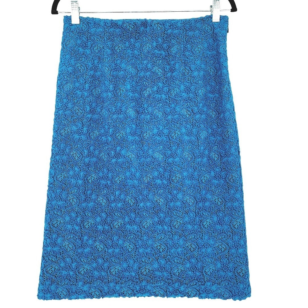 Moulinette Soeurs Pencil Skirt 4 Teal Blue Lace Wool Anthropologie Cottagecore